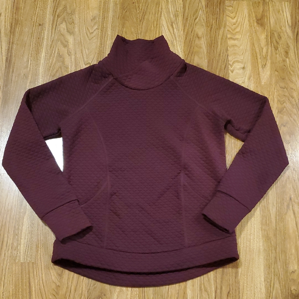 Jones New York Signature Maroon Quilted Top Mockneck Womens Size S